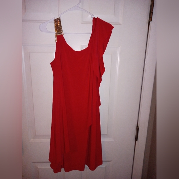 Dressbarn Collection Red Polyester ♥️ One Shoulder Dress Size 12 - Picture 1 of 7